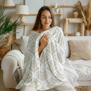 Cobertor Sherpa Padrão Quatrefoil Bege e Branco Brilhante