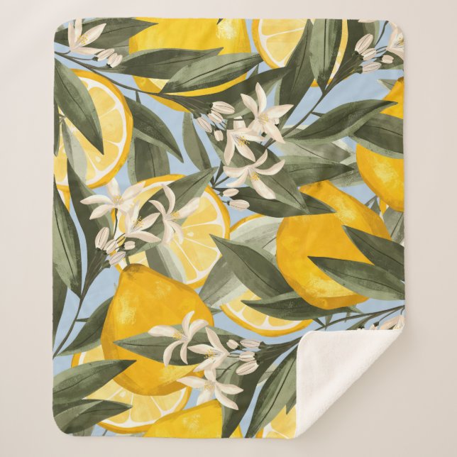Cobertor Sherpa Padrão refinado com frutas amarelas de bergamota,  (Frente)