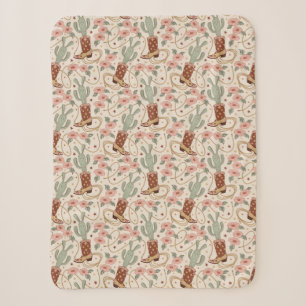 Cobertor Sherpa Padrão Retro Boho Ocidental Deserto Cacto & Floral