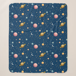 Cobertor Sherpa Padrão Retro de Planetas e Estrelas