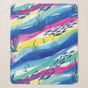 Cobertor Sherpa Padrão Retro Náutico em Aquarela (3)