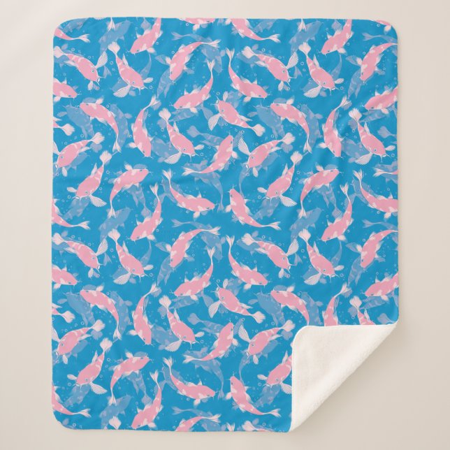 Cobertor Sherpa Padrão rosa e azul - Peixe Koi (Frente)