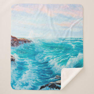 Cobertor Sherpa Padrão sem costura aquarela com tinta manual azul