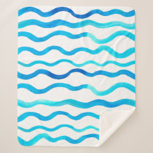 Cobertor Sherpa Padrão sem costura aquarelas com azul e turquoi