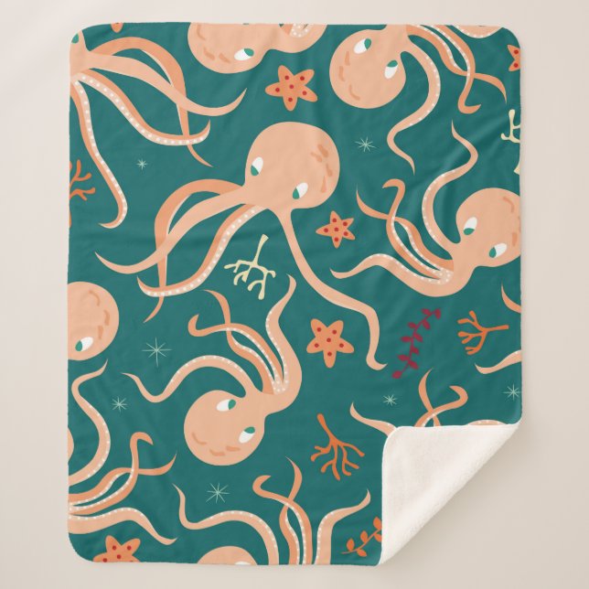 Cobertor Sherpa Padrão sem costura com animais oceânicos subaquáti (Frente)