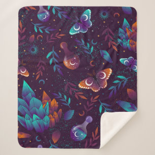 Cobertor Sherpa Padrão sem costura com borboleta espacial, cristai