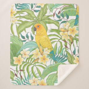 Cobertor Sherpa Padrão sem costura com flores Plumeria, folhas e 