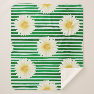 Cobertor Sherpa Padrão sem costura de aquarelas e faixas verdes, 