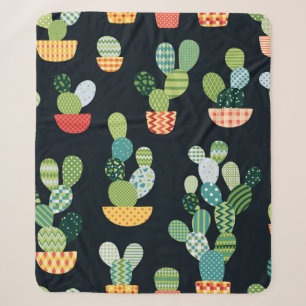 Cobertor Sherpa Padrão sem costura do Cactus no estilo de patch c