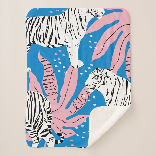 Cobertor Sherpa Padrão sem costura do Tigre,fundo animal selvagem, (Frente)