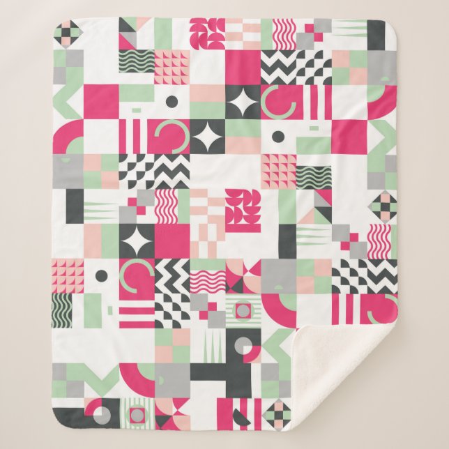 Cobertor Sherpa Padrão sem costura geométrico contemporâneo com (Frente)