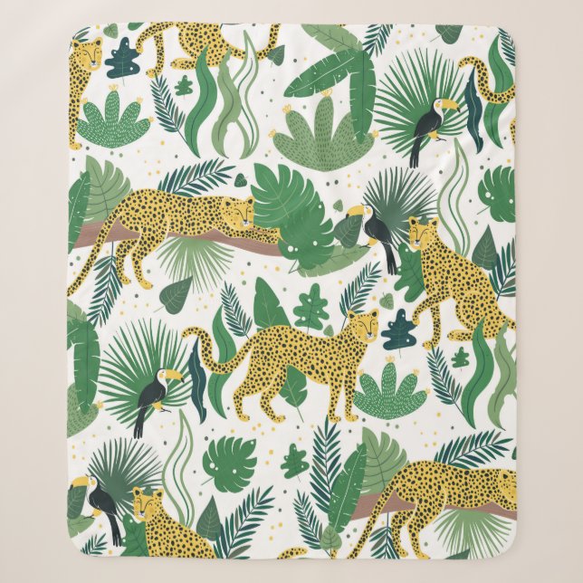 Cobertor Sherpa padrão sem descontinuidades de leopardos na selva. (Frente)