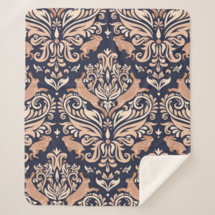 Cobertor Sherpa Padrão simétrico sem soldadura no estilo Damask.
