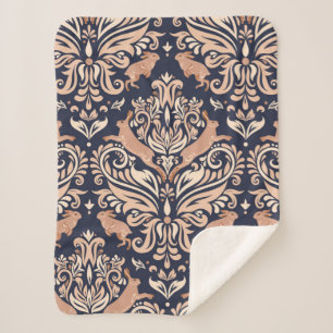 Cobertor Sherpa Padrão simétrico sem soldadura no estilo Damask.