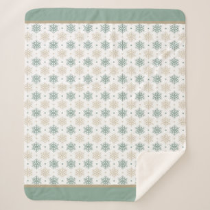 Cobertor Sherpa Padrão Teal Dourado Snowflake