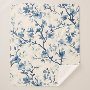 Cobertor Sherpa Padrão Toile Floral Vintage Azul (5)