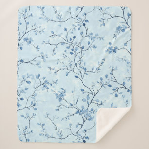Cobertor Sherpa Padrão Toile Floral Vintage Azul (7)