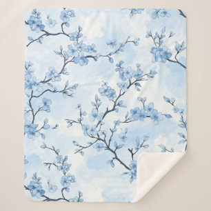 Cobertor Sherpa Padrão Toile Floral Vintage Azul (8)