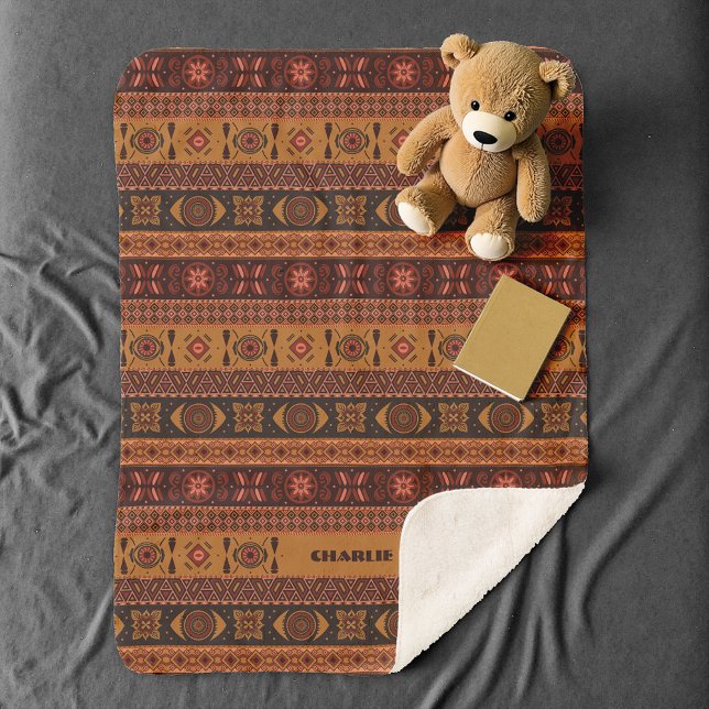 Cobertor Sherpa Padrão Tradicional Boho Étnico Tribal de Terracota (Criador carregado)