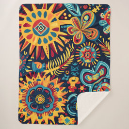 Cobertor Sherpa Padrão Tribal de Huichol, Abstrato, vibrante