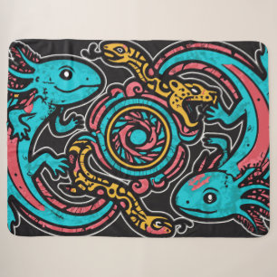 Cobertor Sherpa Padrão tribal mitologia boho Xolotl Axolote Asteca
