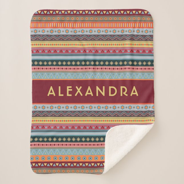 Cobertor Sherpa Padrão Tribal Monograma Colorido Sherpa Blanket (Frente)