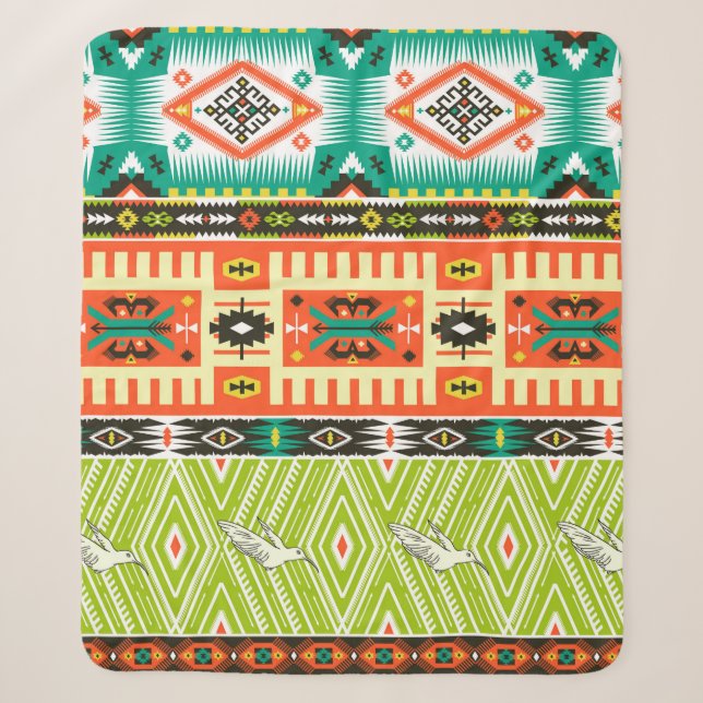 Cobertor Sherpa Padrão tribal sem costura com elementos geométrico (Frente)