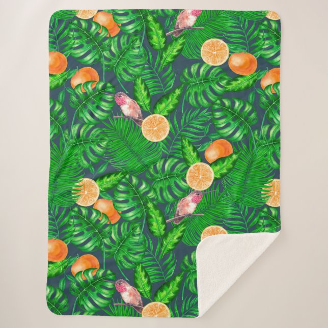 Cobertor Sherpa Padrão tropical, beija-flores (Frente)