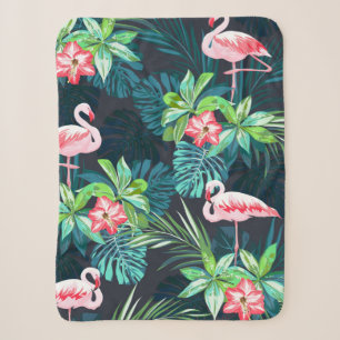 Cobertor Sherpa Padrão tropical de verão sem costura com flaming