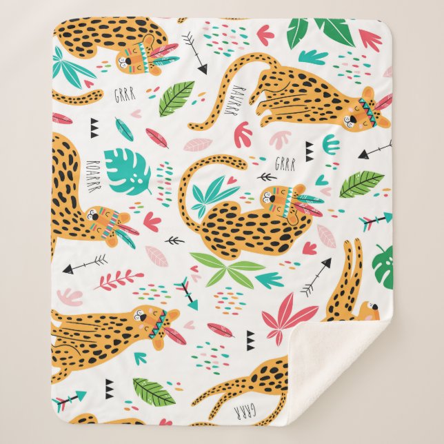 Cobertor Sherpa Padrão tropical dos Leopardos tribais infantis (Frente)