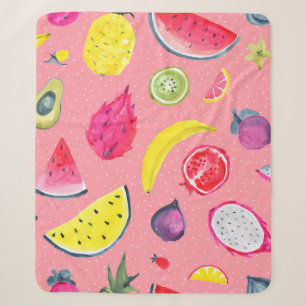 Cobertor Sherpa Padrão tropical sem costura de fruta exótica. Dr