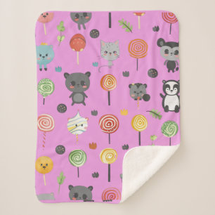 Cobertor Sherpa padrão uniforme com animais bonitos rosa