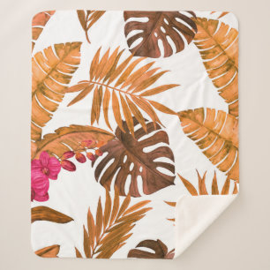 Cobertor Sherpa Padrão uniforme de aquarela com folhas tropicais