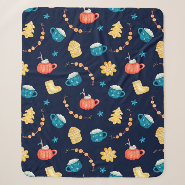 Cobertor Sherpa Padrão uniforme de aquarela com gingerbreads do Xm (Frente)