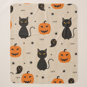 Cobertor Sherpa Padrão uniforme de Halloween com gato preto e ghos