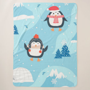 Cobertor Sherpa padrão uniforme de natal com pinguim