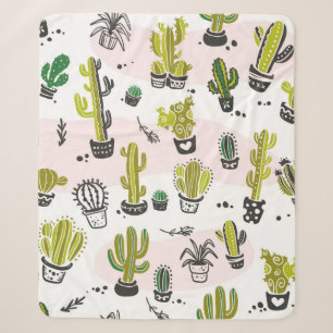 Cobertor Sherpa padrão uniforme de vintage com cacto desenhado à