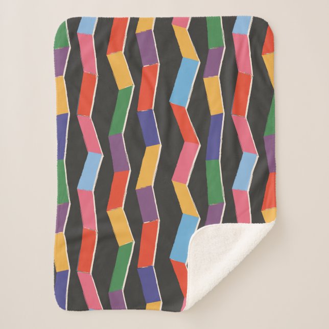 Cobertor Sherpa Padrão uniforme do arco-íris de abstrato zag, pai  (Frente)
