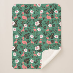 Cobertor Sherpa Padrão uniforme Flamingo rosa sobre fundo verde