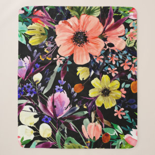 Cobertor Sherpa Padrão uniforme floral de aquarelas. Diferentes b