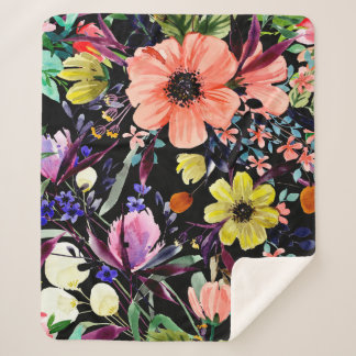 Cobertor Sherpa Padrão uniforme floral de aquarelas. Diferentes bo