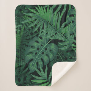 Cobertor Sherpa Padrão verde-noturno tropical sem costura