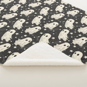 Cobertor Sherpa Padrão Vintage Halloween Spooky Ghosts & Stars