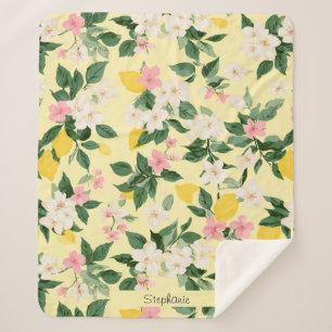 Cobertor Sherpa Padrão Vintage Lemon & Blossom em amarelo