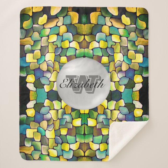 Cobertor Sherpa Padrão Vívido Geométrico Monograma (Frente)