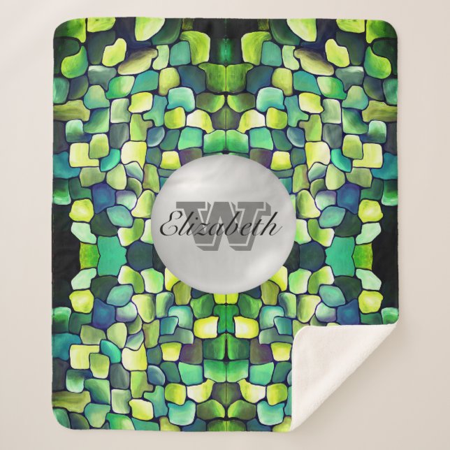 Cobertor Sherpa Padrão Vívido Geométrico Monograma (Frente)