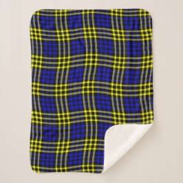 Cobertor Sherpa Padrão Xadrez Azul Amarelo Sem Costura