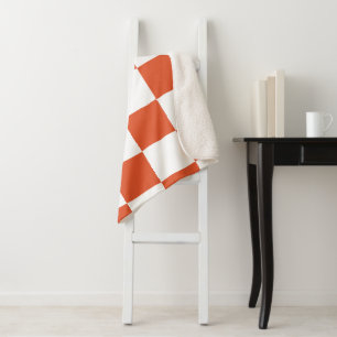 Cobertor Sherpa Padrão Xadrez Laranja e Branco