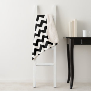 Cobertor Sherpa Padrão Zigzag preto e branco, padrão Chevron