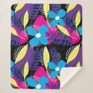 Cobertor Sherpa Padrões coloridos de chic floral e ponto com folh